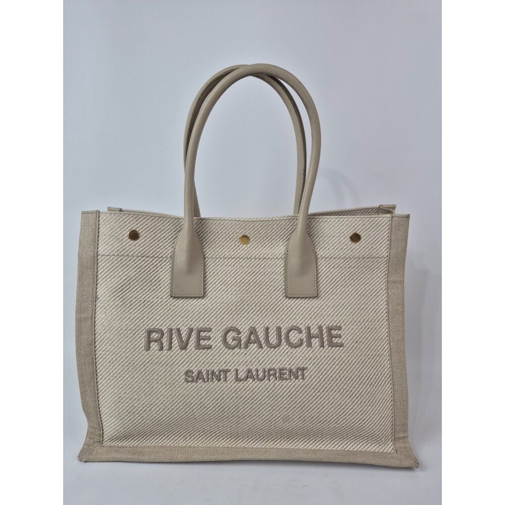 Saint Laurent Beige & Sea Salt Small Rive Gauche Canvas Tote Bag